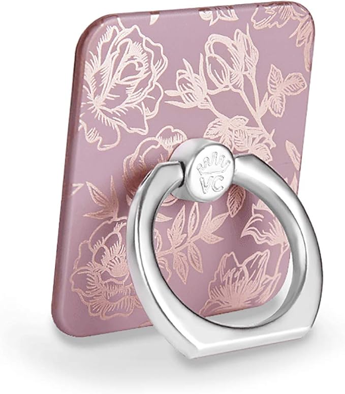 Velvet Caviar Cell Phone Ring Holder - Finger Ring & Stand - Improves Phone Grip Compatible with iPhone, Galaxy and Most Cases (Except Silicone/Leather) - Purple Rose Gold Flowers