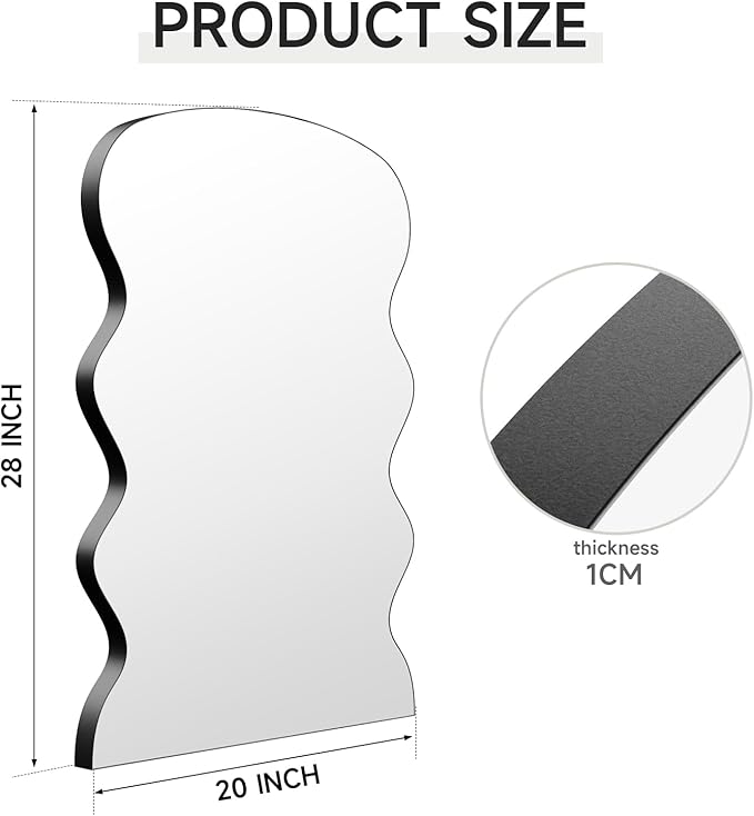 Rectangle Wavy Wall Mirror for Bathroom,20"x28" Black Scalloped Wood Frame Vanity Mirror Decorative for Bedroom Living Room Home House Office Entryway