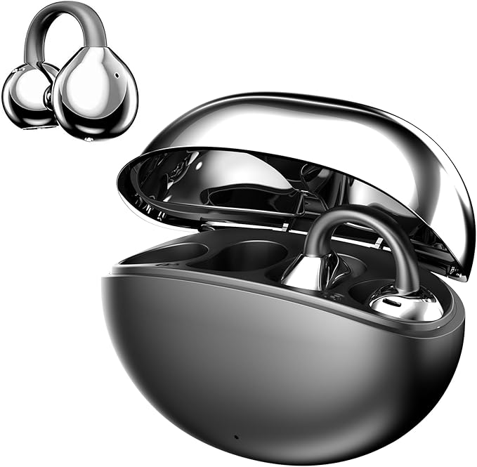 Clip On Open Ear Earbuds, Wireless Bluetooth 5.4 Headphones with Mic, Lightweight & Comfortable for Sports, Running,and Fitness,Bone Conduction,IPX5 Waterproof Noise Cancelling Earphones (Black)