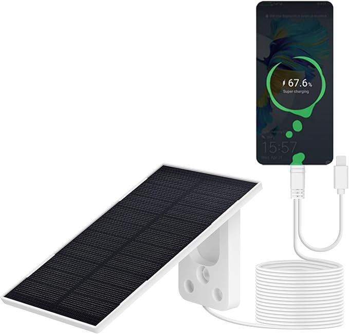 3W 5V Portable Waterproof Solar Panel with 6 FT Micro USB and Type-C Adjustable Bracket for Outdoor Ring Security Camera, Rechargeable Battery Powered Camera and Phone Charging and Hunting Camera