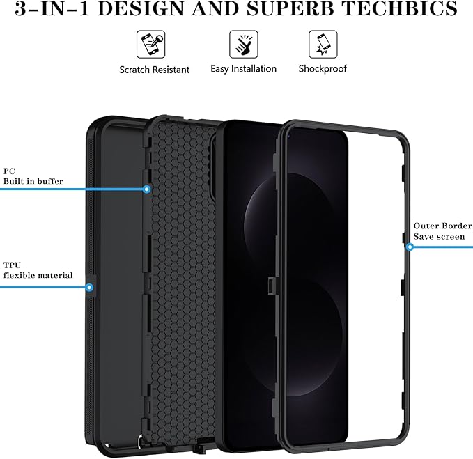 ONOLA Phone Case for Samsung Galaxy S26 Ultra Case with HD Screen Protector, Heavy Duty Shockproof & Dropproof 3-Layer Cover Phone Case for Galaxy S26 Ultra 6.9'',Black