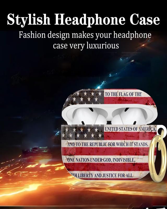 Compatible with AirPod Pro 2nd/1st Generation Case Cover with Key Chain,Full Protective Shockproof Wireless Headphone Case for Airpod Pro 2023/2022/2019(America Flag)