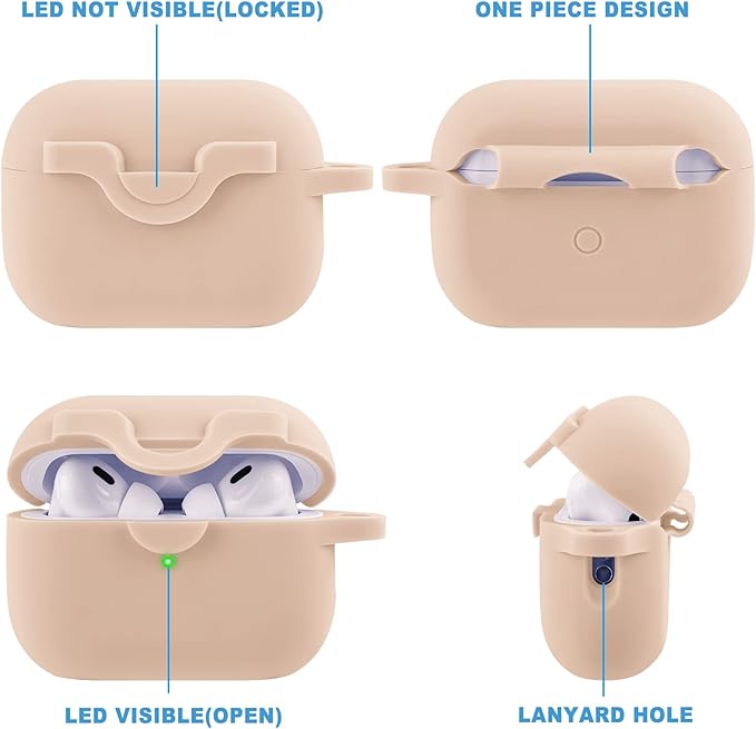 Secure Lock Case for Airpods Pro 2 Case with Cute Bling Keychain, Silicone Protective Case Cover for Airpods Pro 2nd Generation Case Women Girls - Milk Tea
