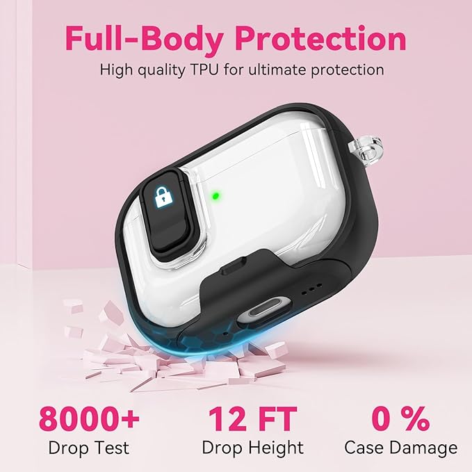 for Airpods Pro 3 Case 2025, Anti-Yellowing Clear Case for Airpods Pro 3 with Secure Lock & Phone Stand, Soft TPU Drop Protection Cover with Cleaning Kit (Black)