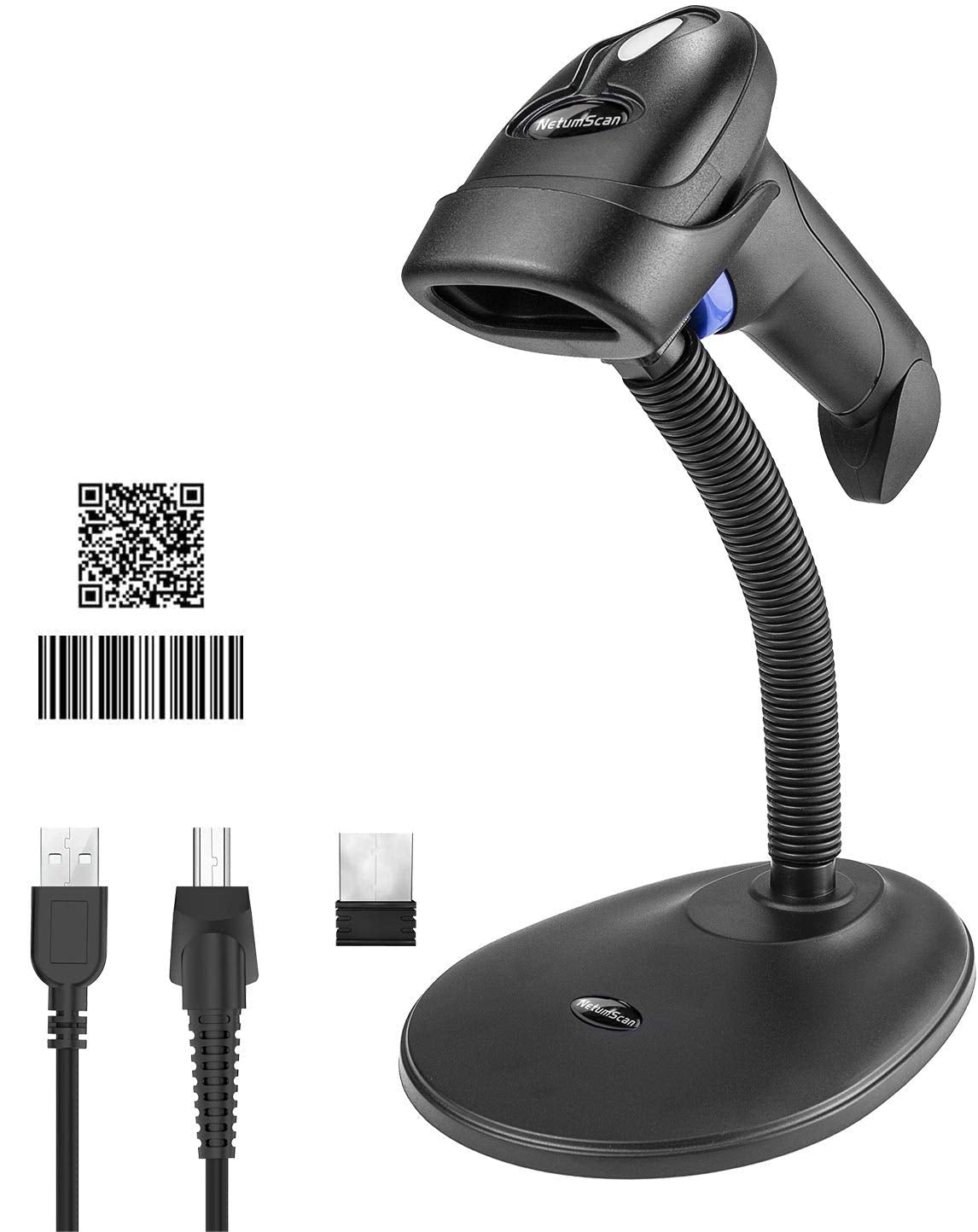 Wireless 1D 2D Barcode Scanner with Stand for Warehouse POS and Computer