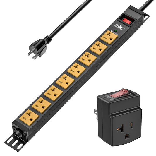 CRST 20A Heavy Duty Power Strip, 8-Outlet Metal Surge Protector, ETL Listed