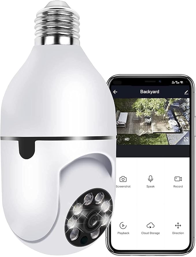 Bulb Security Camera 2.4GHz Wireless, 360°2K Tuya Smart Indoor 3MP Camera, Full Color Night Vision & Motion Tracking, AI Human Detection, Audible Alarm, Alexa/Google Home, Solar Powered