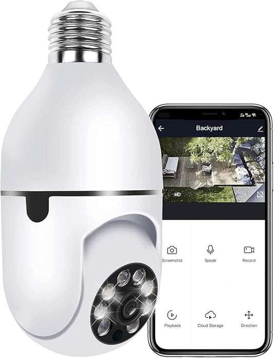 Bulb Security Camera 2.4GHz Wireless, 360°2K Tuya Smart Indoor 3MP Camera, Full Color Night Vision & Motion Tracking, AI Human Detection, Audible Alarm, Alexa/Google Home, Solar Powered