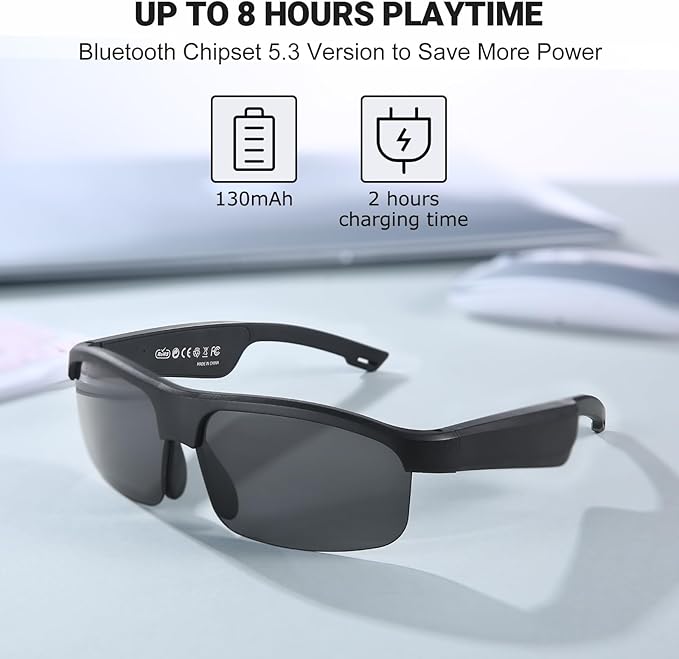 Smart Glasses, Polarized Bluetooth Sunglasses, Built-in Mic & Speakers, Voice Assistant, UV Protection Audio Sun Glass