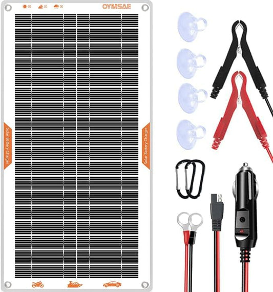OYMSAE White 10W Solar Car Battery Charger Portable 12V Trickle Battery Charger & Maintainer Waterproof Solar Panel for Car Boat Automotive RV