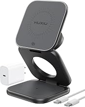 KU XIU Qi2.2 25W Magnetic Wireless Charger, Foldable 3 in 1 Travel Charging Station for iPhone 17/16/15/14/13/12, 5W for Apple Watch & AirPods, Aluminum Alloy Design, 45W GaN Adapter Included, Gray - Image 1