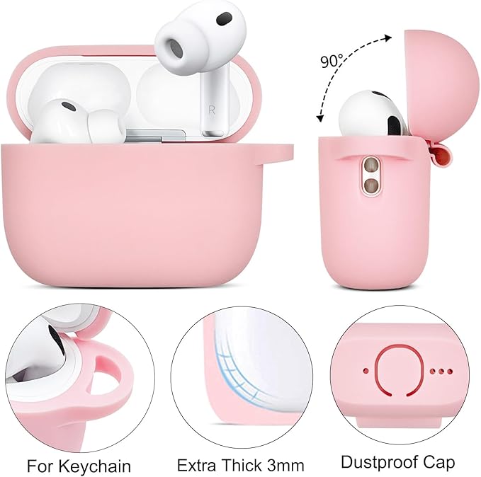 Compatible with AirPods Pro 3 Case Cover 2025, Silicone Protective Cover with Bracelet Keychain for Apple AirPods Pro 3rd Generation Wireless Earbuds (Pink)