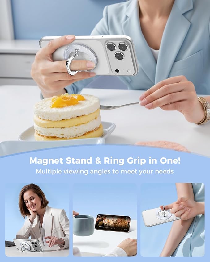 SUPERONE for MagSafe Phone Grip, Adjustable Magnetic Phone Ring Holder Removable Finger Phone Ring Kickstand Compatible with MagSafe Accessories Only for iPhone 17 & 16 & 15 & 14 & 13 & 12 (Silver)