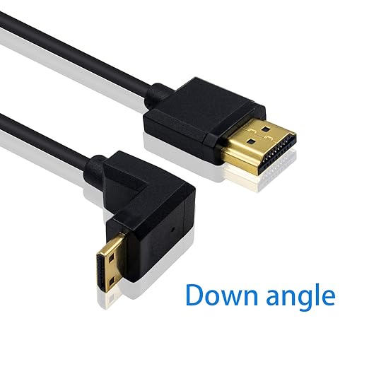 Duttek Coiled Mini HDMI to HDMI 90 Degree Cable 1 FT-4 FT, Ultra-Thin Down Angled HDMI Male to Mini HDMI Male Coiled Cable Support 4K Ultra HD, 1080p, 3D