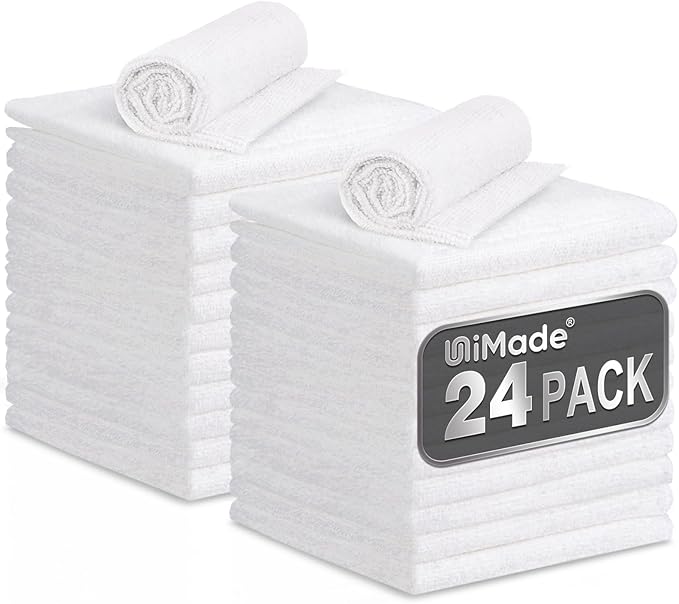 Microfiber Cleaning Cloth, 24 Pack Soft Towel for Cars Bulk Shop Towels Absorbent Car Wash Rags for Automotive Bar Mechanic Restaurant Garage Housekeeping, 11.5"x 11.5", White