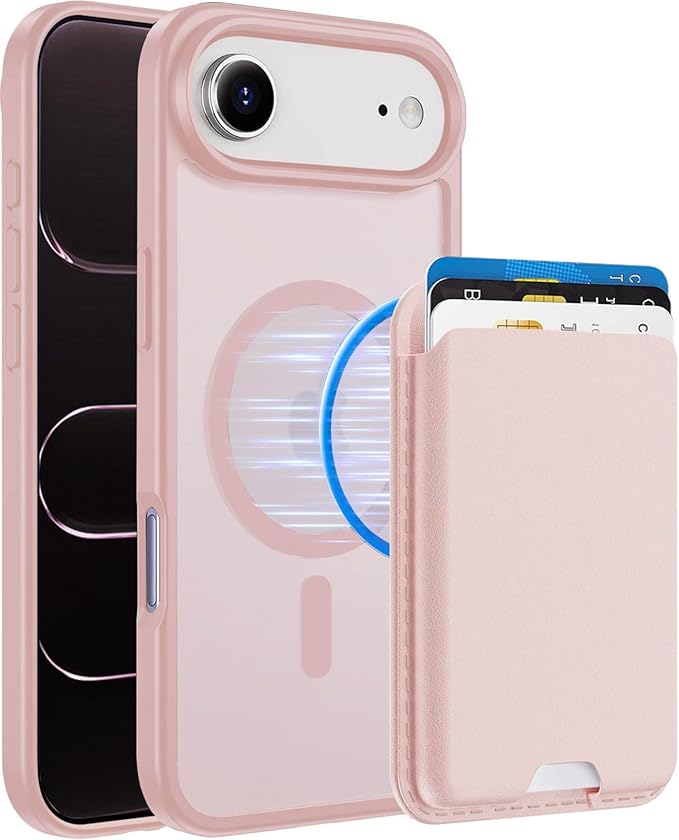 Magnetic for iPhone Air Case & iPhone 17 Air Case with Detachable Wallet, Compatible with MagSafe, Military Protective Slim Phone Cover with Card Holder, Pink