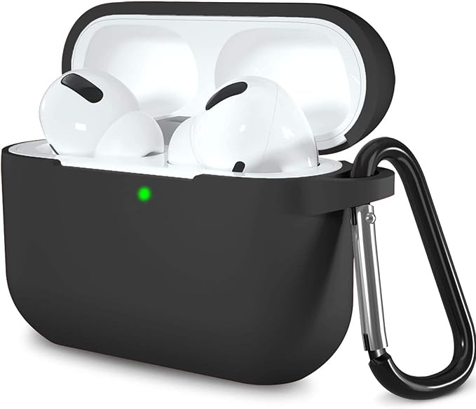 Lerobo Compatible with AirPods Pro 2 Case, Full Protective Shockproof Washable Silicone Cover Case for Airpods Pro Supports Wireless Charging with Carabiner Front LED Visible,Black