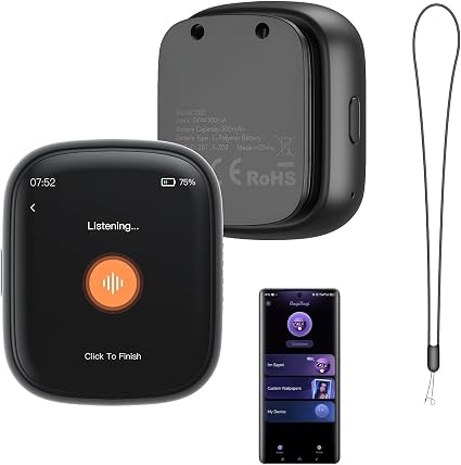 Z02 AI Companion Badge Wearable Bluetooth 6.0 Language Translator Device