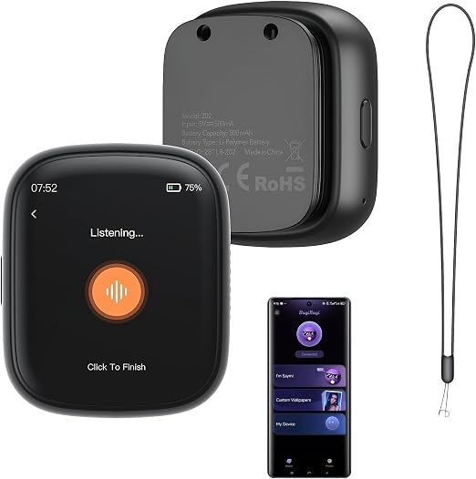 Z02 AI Companion Badge Wearable Bluetooth 6.0 Language Translator Device