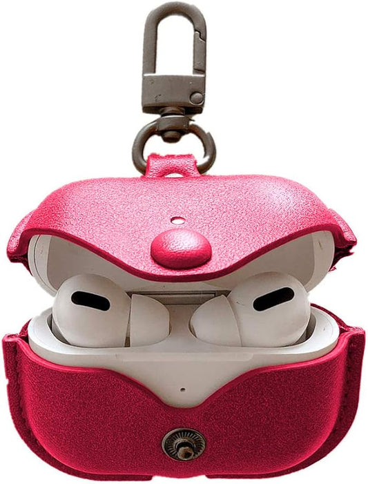 Genuine Leather Case Compatible with AirPods Pro Case 2nd/1st Gen (2023/2022/2019), VOMA Protective Cover for Apple AirPods Pro 2/Pro Wireless Charging Case with Keychain and Snap Lock Red
