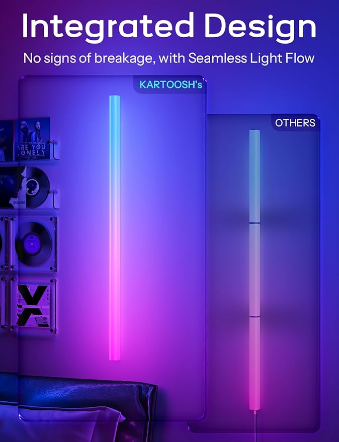 45.8 inch Wireless Wall Lights Color Changing RGB LED Syncs to Music Remote Control, Battery Operated Wall Light Bar Wall Sconces Set of 2 for Bedroom Party Gaming Room Decor