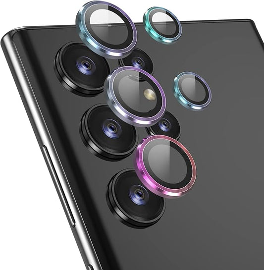 [3+2PCS] YWXYW for Samsung Galaxy S22 Ultra Camera Lens Protector, Aluminum Alloy Tempered Glass, [Installation Frame] with Camera Screen Protector for S22 Ultra 5G (Multi-Coloured)