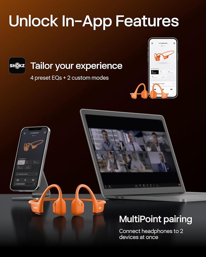 SHOKZ New OpenRun Pro 2- Bone Conduction Headphones, Open-Ear Bluetooth Wireless Sport Earphones for Running, Workouts - Sweat Resistant, Secure Comfortable Fit -Deep Bass, Smart Mic, Reflective Strip