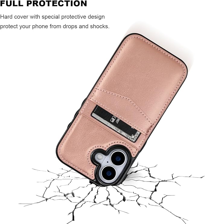KIHUWEY Compatible with iPhone 17 Case Wallet with Credit Card Holder, Flip Premium Leather Magnetic Clasp Kickstand Heavy Duty Protective Cover for iPhone 17 6.3 Inch (Rose Gold)