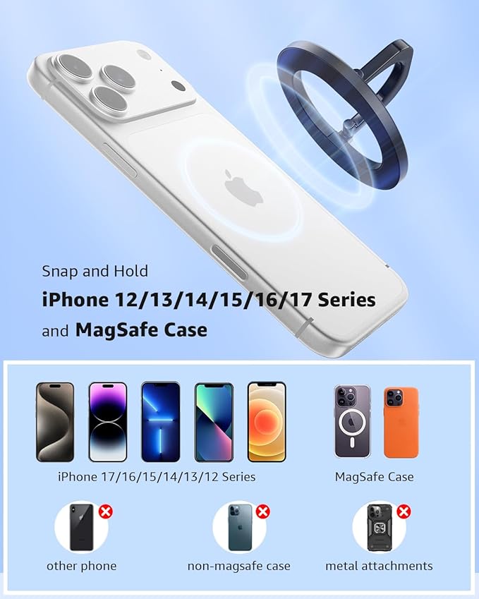 SUPERONE for MagSafe Phone Grip, Adjustable Magnetic Phone Ring Holder Removable Finger Phone Ring Kickstand Compatible with MagSafe Accessories Only for iPhone 17 & 16 & 15 & 14 & 13 & 12 Series