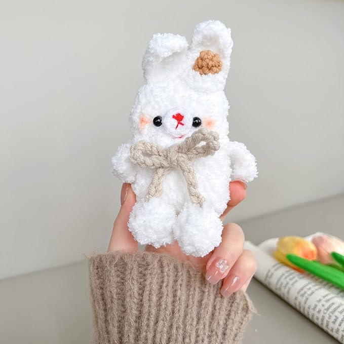 Yatchen Plush Rabbit Case for AirPods Pro,Kawaii Cute 3D Cartoon Fur White Bunny Funny Furry AirPods Pro Cover with Keychain Protective Case Women Girls for AirPods Pro