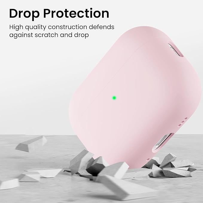 ORNARTO Compatible with AirPods Pro 3 Case 2025, Full Protective Hybrid Silicone for AirPods Pro 3rd Generation Case, Front LED Visible Skin Cover-Chalk Pink