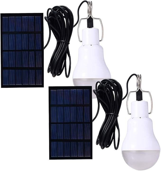 Solar Powered Lamp Portable Led Bulb Lights Solar Energy Panel Led Lighting for Camp Tent Night Fishing Emergency Lights Flash 350LM(Pack of 2)
