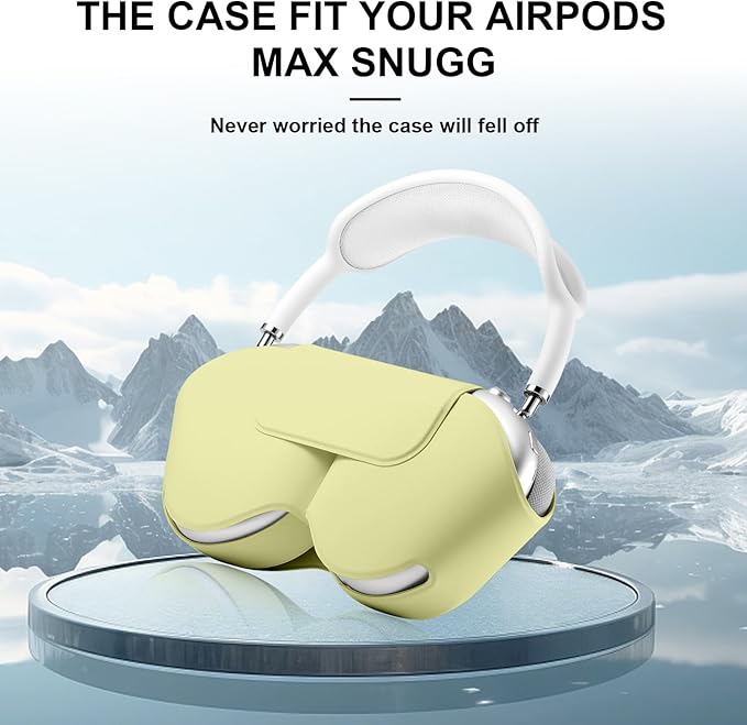 Maxjoy for Apple Airpods Max Smart Case Cover, Soft PU Leather Protective Cover Accessories for Airpod Max with Sleep Mode, Anti-Dust Travel Carrying Case for Airpods Pro Max Headphones, Light Yellow