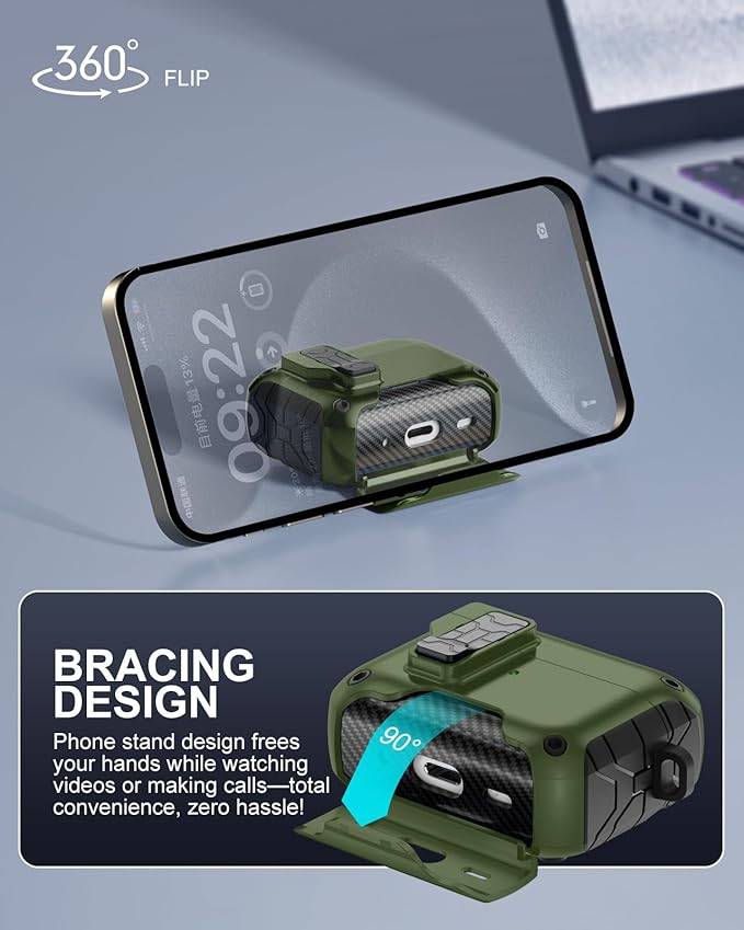 Lerobo for AirPods Pro 2 Case Cover, Hard Shockproof Cover with Phone Stand & Cleaning Kit Compatible with Magsafe, Magnetic Automatic Lock for AirPods Pro 1st & 2nd Generation Case, Army Green