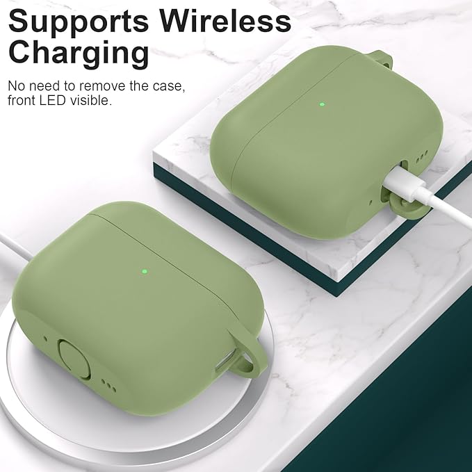 ATUAT for AirPods Pro 3 Case Cover with Cleaner, Protective Soft Silicone Skin with Keychain for Women Men for Apple AirPods Pro 3rd Generation Case(2025), Front LED Visible, Army Green