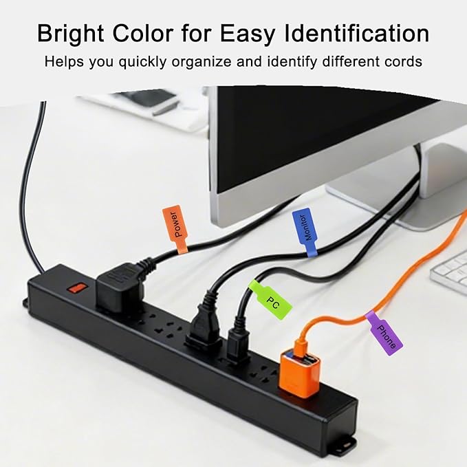 40 Pcs Multi Color Cord Labels Tags, Writable Rectangular Wire Labels for Electronics, Computer & Industrial Cable Management and Identification, Durable Cable Tags in 8 Assorted Colors(1.77" x 0.78")