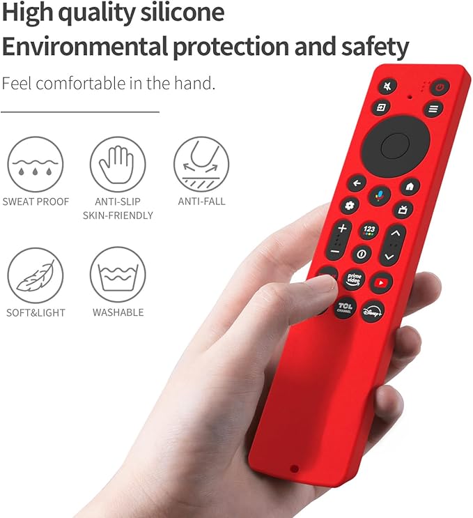 Silicone Cover for TCL RC813A Remote 2025 QM6K Series Remote Silicone Protective Skin Case Anti-Slip Cover with Lanyard(red)