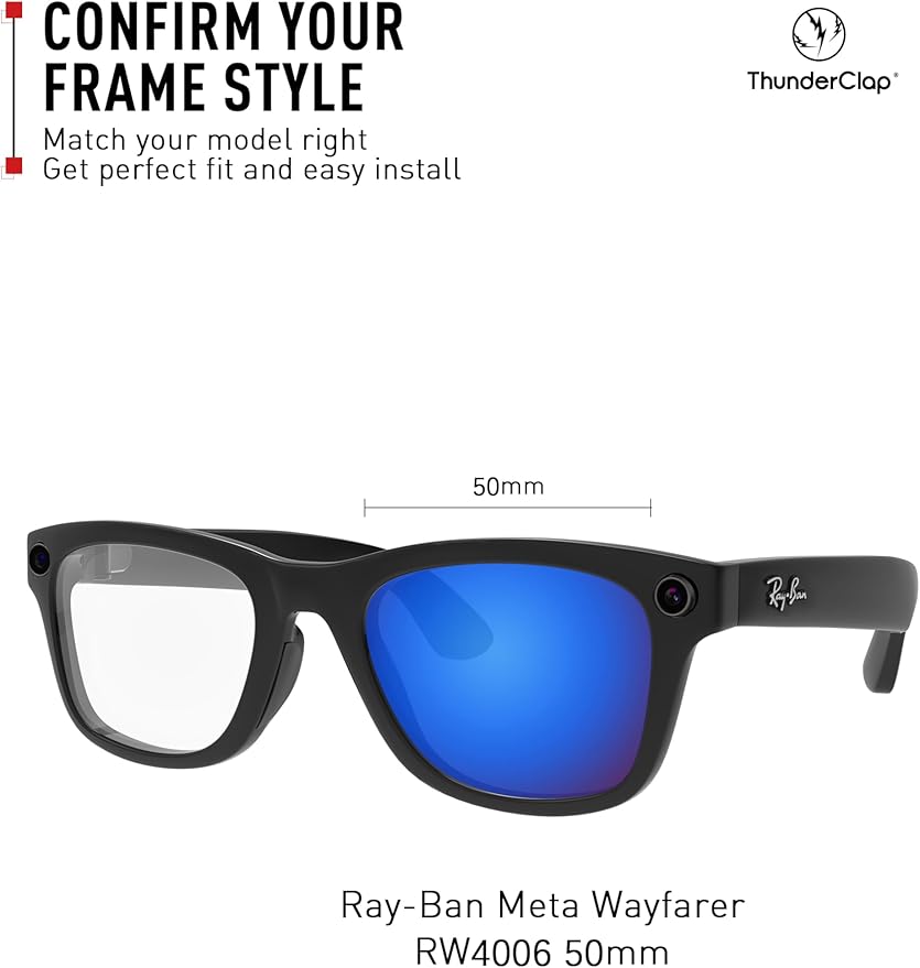 ThunderClap POLARIZED Replacement Lenses Compatible with Ray-Ban Meta Wayfarer RW4006 50mm | RW4008 53mm Smart Glasses