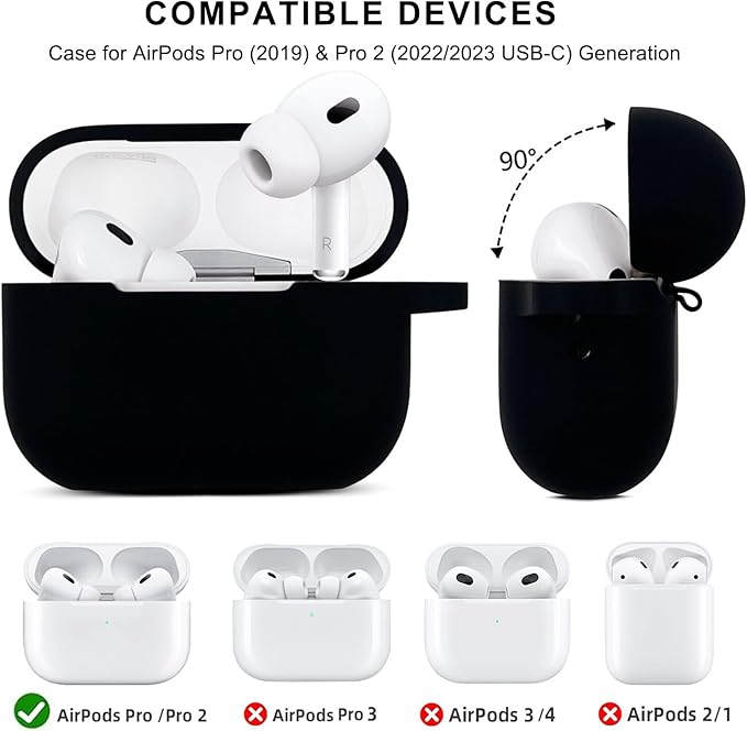 Compatible with AirPods Pro 2nd Generation Case with Cleaner Kit, Silicone Protective Case for Apple AirPod Pro 2nd/1st Earbuds Wireless Charging Cases with Bling Keychain (Black)