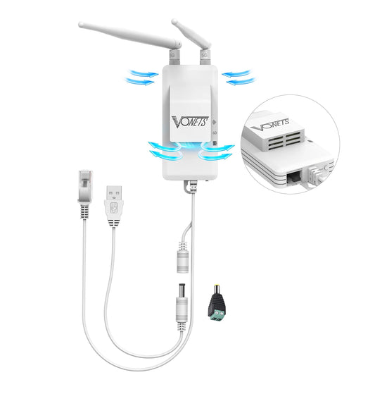 VONETS VAP11S-5G Industrial 5GHz WiFi Bridge Repeater with Ethernet Splitter, WiFi RJ45 1 Male to 2 Female LAN Cat5 Ethernet Cable Splitter Exclusive WiFi Bridge with Fan