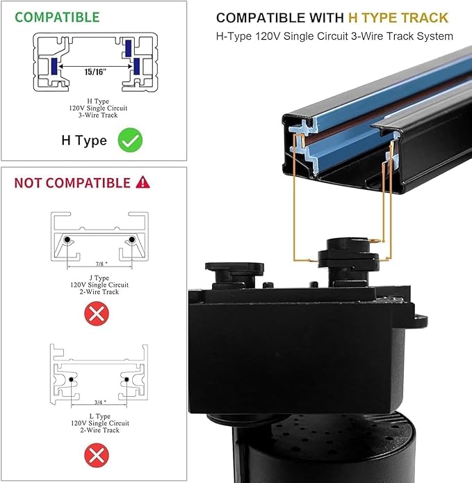 Super Brightness 25W 2000lm H Type Black LED Track Lighting Kit System,6000K Cool White Light Dimmable Brightness，with 26 FT Track Rails, Ceiling Spotlight Fixture with Installation Package