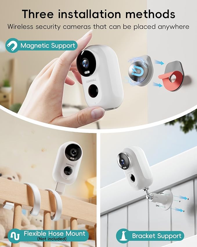 ZUMIMALL Security Cameras Wireless Outdoor with Magnetic Mount, 2K Outdoor Camera Wireless, 2.4G WiFi Battery Cameras for Home Security Indoor,3MP Color Night Vision/130° View/2-Way Talk/SD/Alexa