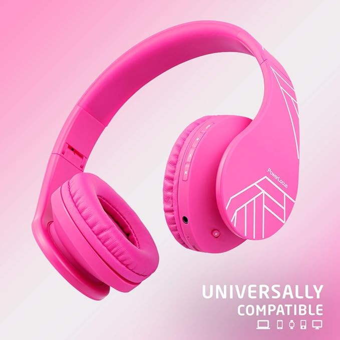 PowerLocus Kids Headphones Over-Ear, Bluetooth Wireless Headphones for Kids,with Microphone, Safe 85DB Volume Limited, Foldable with Carry Case, Audio Cable, Micro SD mode for Online Classes,PC,Phones