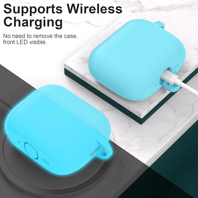 ATUAT for AirPods Pro 3 Case Cover with Cleaner, Protective Soft Silicone Skin with Keychain for Women Men for Apple AirPods Pro 3rd Generation Case(2025), Front LED Visible, Fluorescent Blue