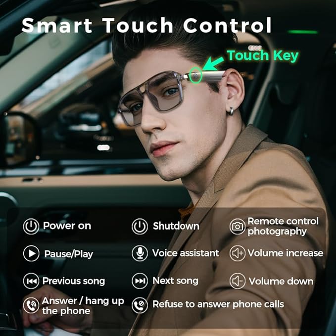 Smart Glasses Bluetooth Audio Glasses Sunglasses Blue Light Glasses for Men Women Color-Change UV Protection Dual Mic
