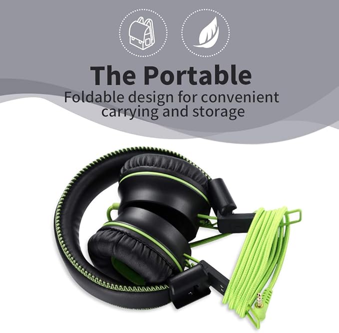 M2 Kids Headphones Wired Headphone for Kids,Foldable Adjustable Stereo Tangle-Free,3.5MM Jack Wire Cord On-Ear Headphone for Children/Teens/Girls/School/Kindle/Airplane/Plane/ (Black)