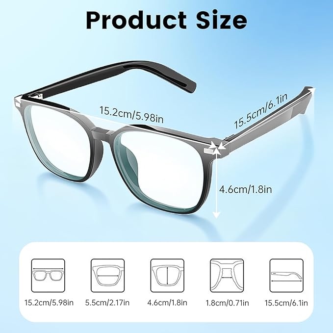 Smart Glasses for Men & Women with Photochromic Lenses, Bluetooth 5.3, Polarized, Blue Light Blocking, Open-Ear Speakers