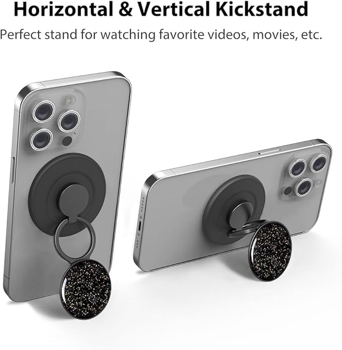 Magnetic Phone Grip Compatible with MagSafe,Magnetic Phone Ring Holder Finger Kickstand Wireless Charging Compatible,Adjustable Phone Rings Gripper Stand for MagSafe iPhone -Sky Sparkle Black