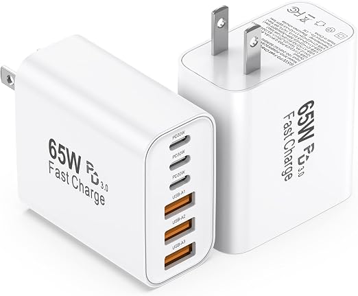 USB C Charging Blocks, 65W USBC Wall Fast Charger Block, Type C iPhone USB C Charger Fast Charging Brick, 6 in 1 Multiport Charger Plug Power Adapter for iPhone 17/16/15/14/13 Pro Max, iPad, GalaxyS25