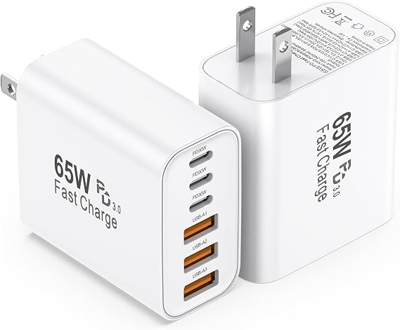 USB C Charging Blocks, 65W USBC Wall Fast Charger Block, Type C iPhone USB C Charger Fast Charging Brick, 6 in 1 Multiport Charger Plug Power Adapter for iPhone 17/16/15/14/13 Pro Max, iPad, GalaxyS25